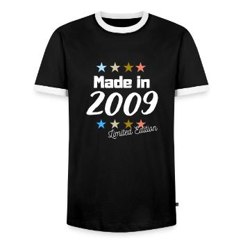 Made in 2009 Limited Edition Vintage Birthday - Men's Ringer Shirt - black/white - Front - AI Model Female 172 light (172cm) & AI Model Male 178 light (178cm)