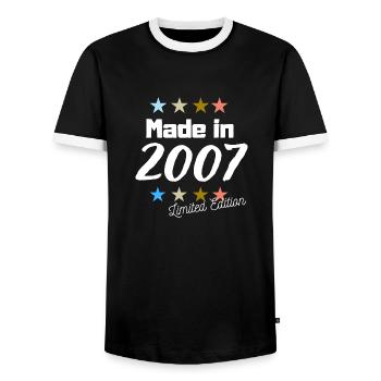 Made in 2007 Limited Edition Vintage Birthday - Men's Ringer Shirt - black/white - Front - AI Model Female 172 light (172cm) & AI Model Male 178 light (178cm)