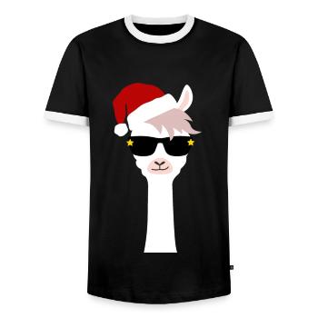 Chemise cadeau de bonnet Lama Lama de Noël - T-shirt contrasté Homme - noir/blanc - Devant - AI Model Female 172 light (172cm) & AI Model Male 178 light (178cm)