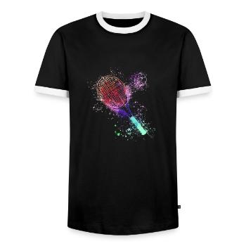 tennis,racket,ball,graffiti,blue,painting,colorful - Men's Ringer Shirt - black/white - Front - AI Model Female 172 light (172cm) & AI Model Male 178 light (178cm)