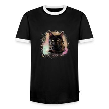 maincoon,cat,graffiti,painting, Maine Coon cat - Men's Ringer Shirt - black/white - Front - AI Model Female 172 light (172cm) & AI Model Male 178 light (178cm)