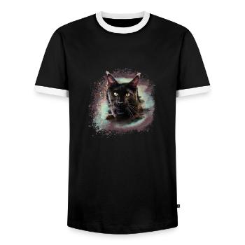 maincoon,cat,graffiti,painting, Maine Coon cat, - Men's Ringer Shirt - black/white - Front - AI Model Female 172 light (172cm) & AI Model Male 178 light (178cm)