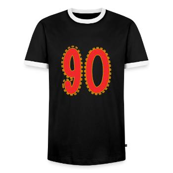 90. 90 JAHRE. 90. JAHRESTAG. 90-JÄHRIGES JUBILÄUM. - Männer Kontrast-T-Shirt - Schwarz/Weiß - Vorne - AI Model Female 172 light (172cm) & AI Model Male 178 light (178cm)