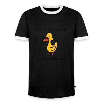 Je ne suis qu'un canard - T-shirt contrasté Homme - noir/blanc - Devant - AI Model Female 172 light (172cm) & AI Model Male 178 light (178cm)