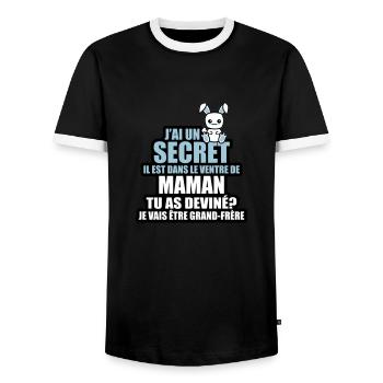 j'ai un secret je vais être grand-frère - T-shirt contrasté Homme - noir/blanc - Devant - AI Model Female 172 light (172cm) & AI Model Male 178 light (178cm)