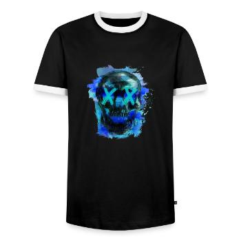 Blue Death (skull) - Men's Ringer Shirt - black/white - Front - AI Model Female 172 light (172cm) & AI Model Male 178 light (178cm)
