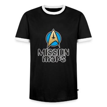 Mars Mission NASA ESA Enterprise1 - Men's Ringer Shirt - black/white - Front - AI Model Female 172 light (172cm) & AI Model Male 178 light (178cm)