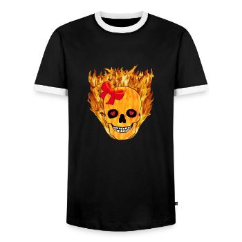 Flammender Mädchentotenkopf - Männer Kontrast-T-Shirt - Schwarz/Weiß - Vorne - AI Model Female 172 light (172cm) & AI Model Male 178 light (178cm)