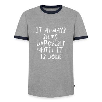 citation citation motivation inspiration impossible - T-shirt contrasté Homme - gris/marine  - Devant - AI Model Female 172 light (172cm) & AI Model Male 178 light (178cm)