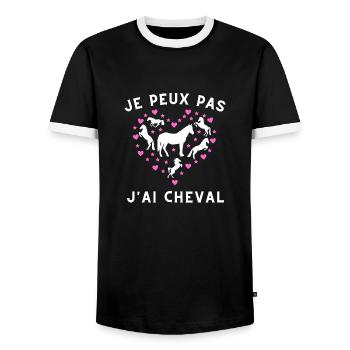JE PEUX PAS J'AI CHEVAL - Rose & Blanc - T-shirt contrasté Homme - noir/blanc - Devant - AI Model Female 172 light (172cm) & AI Model Male 178 light (178cm)