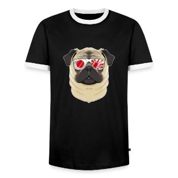 Pug Japan Sunglasses I Japanese Flag - Men's Ringer Shirt - black/white - Front - AI Model Female 172 light (172cm) & AI Model Male 178 light (178cm)
