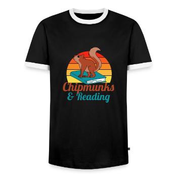 Chipmunks and Reading Books Literature Forest - Men's Ringer Shirt - black/white - Front - AI Model Female 172 light (172cm) & AI Model Male 178 light (178cm)