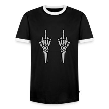2 hands middle finger bone - Men's Ringer Shirt - black/white - Front - AI Model Female 172 light (172cm) & AI Model Male 178 light (178cm)