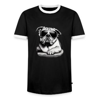 Chiens bouledogues avec lunettes de soleil motif cool - T-shirt contrasté Homme - noir/blanc - Devant - AI Model Female 172 light (172cm) & AI Model Male 178 light (178cm)