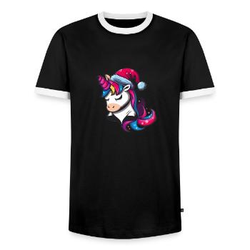 Licorne festive - T-shirt contrasté Homme - noir/blanc - Devant - AI Model Female 172 light (172cm) & AI Model Male 178 light (178cm)