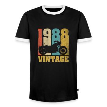 1988 Jahrgang Geburtstag Biker Motorrad Geschenk - Männer Kontrast-T-Shirt - Schwarz/Weiß - Vorne - AI Model Female 172 light (172cm) & AI Model Male 178 light (178cm)