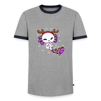 AXOLOTL NOËL DESIGN 2 - T-shirt contrasté Homme - gris/marine  - Devant - AI Model Female 172 light (172cm) & AI Model Male 178 light (178cm)