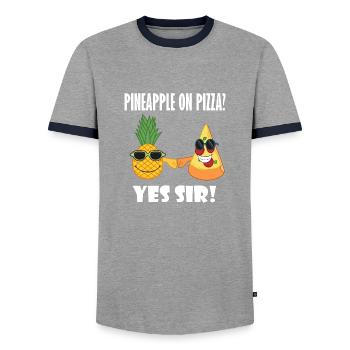 Pineapple and Pizza Buddy Ironisches Sprichwort - Männer Kontrast-T-Shirt - Grau/Navy  - Vorne - AI Model Female 172 light (172cm) & AI Model Male 178 light (178cm)