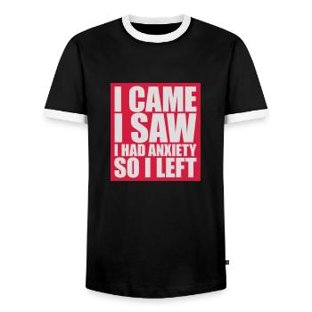 I had anxiety saying - Men's Ringer Shirt - black/white - Front - AI Model Female 172 light (172cm) & AI Model Male 178 light (178cm)