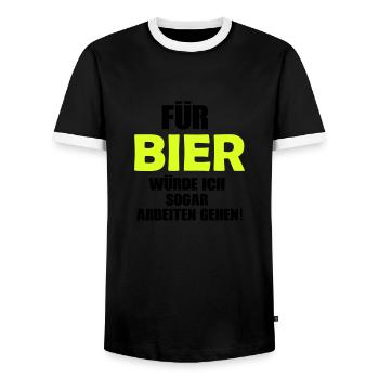 Für Bier würde ich sogar arbeiten gehen! - Männer Kontrast-T-Shirt - Schwarz/Weiß - Vorne - AI Model Female 172 light (172cm) & AI Model Male 178 light (178cm)