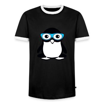 Cute penguin with glasses, vector illustration - Men's Ringer Shirt - black/white - Front - AI Model Female 172 light (172cm) & AI Model Male 178 light (178cm)