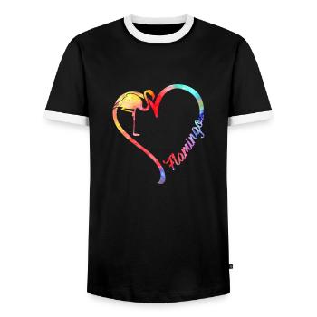 Animal Heart Flamingo watercolor T Shirt - Men's Ringer Shirt - black/white - Front - AI Model Female 172 light (172cm) & AI Model Male 178 light (178cm)