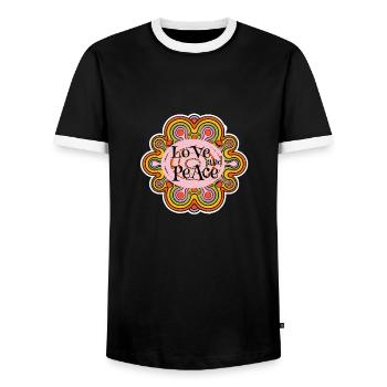 Love & Peace - Männer Kontrast-T-Shirt - Schwarz/Weiß - Vorne - AI Model Female 172 light (172cm) & AI Model Male 178 light (178cm)