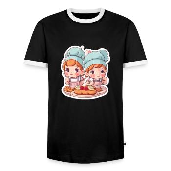 Bake Me Happy - Men's Ringer Shirt - black/white - Front - AI Model Female 172 light (172cm) & AI Model Male 178 light (178cm)