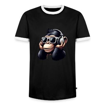 Ape chimpanzee with sunglasses and headphones - Men's Ringer Shirt - black/white - Front - AI Model Female 172 light (172cm) & AI Model Male 178 light (178cm)