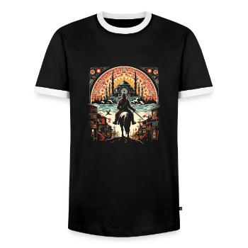 Guerrier ottoman - conquête d’Istanbul en 1453 - T-shirt contrasté Homme - noir/blanc - Devant - AI Model Female 172 light (172cm) & AI Model Male 178 light (178cm)