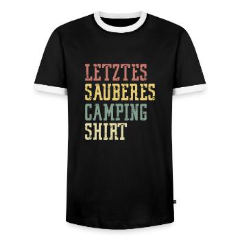 Letztes Sauberes Camping Shirt Spruch - Männer Kontrast-T-Shirt - Schwarz/Weiß - Vorne - AI Model Female 172 light (172cm) & AI Model Male 178 light (178cm)