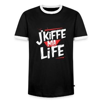J'kiffe ma life - T-shirt contrasté Homme - noir/blanc - Devant - AI Model Female 172 light (172cm) & AI Model Male 178 light (178cm)