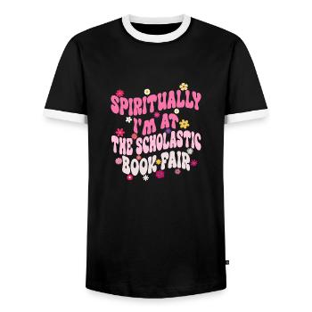 Spirituell bin ich auf der Scholastic Book Fair - Männer Kontrast-T-Shirt - Schwarz/Weiß - Vorne - AI Model Female 172 light (172cm) & AI Model Male 178 light (178cm)