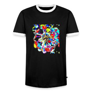 Colorful Floral T-Shirt, Trend Shirt, Cool, A733464 - Men's Ringer Shirt - black/white - Front - AI Model Female 172 light (172cm) & AI Model Male 178 light (178cm)