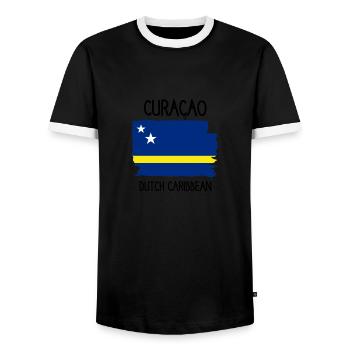 Curacao - Est. 1499 - Dutch Caribbean - Karibik - Men's Ringer Shirt - black/white - Front - AI Model Female 172 light (172cm) & AI Model Male 178 light (178cm)