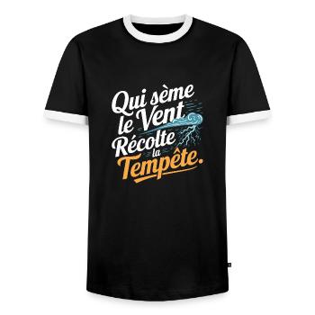 Qui sème le vent récolte la tempête - T-shirt contrasté Homme - noir/blanc - Devant - AI Model Female 172 light (172cm) & AI Model Male 178 light (178cm)