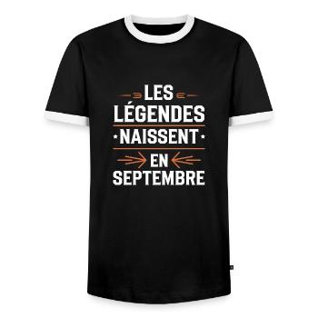 Les légendes naissent en septembre - T-shirt contrasté Homme - noir/blanc - Devant - AI Model Female 172 light (172cm) & AI Model Male 178 light (178cm)