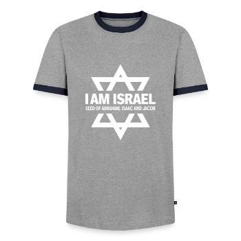 Pride Israelite: Seeds of Abraham, Isaac and Jacob - Men's Ringer Shirt - grey/navy  - Front - AI Model Female 172 light (172cm) & AI Model Male 178 light (178cm)