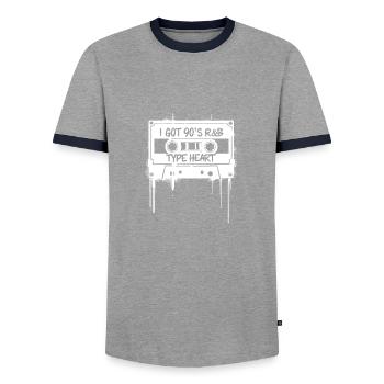 Amour R&B des années 90 – Le cœur battant - T-shirt contrasté Homme - gris/marine  - Devant - AI Model Female 172 light (172cm) & AI Model Male 178 light (178cm)