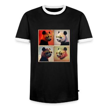 "Story of the Yellow Panda." - Männer Kontrast-T-Shirt - Schwarz/Weiß - Vorne - AI Model Female 172 light (172cm) & AI Model Male 178 light (178cm)