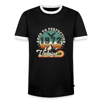 1973 Vintage Retro Anniversary 1973.Edition 2025. - Men's Ringer Shirt - black/white - Front - AI Model Female 172 light (172cm) & AI Model Male 178 light (178cm)