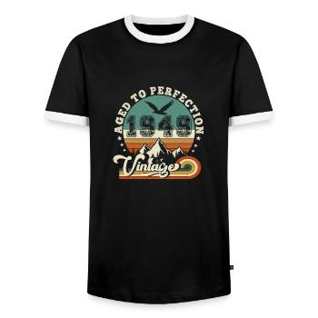 1950 Vintage Retro Jubiläum 1950er Jahre.Auflage 2025. - Männer Kontrast-T-Shirt - Schwarz/Weiß - Vorne - AI Model Female 172 light (172cm) & AI Model Male 178 light (178cm)