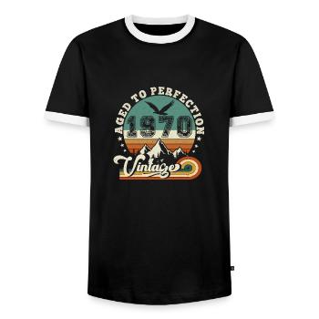 1971 Vintage Retro Anniversary 1971.Edition 2025. - Men's Ringer Shirt - black/white - Front - AI Model Female 172 light (172cm) & AI Model Male 178 light (178cm)