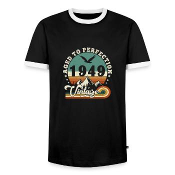 Zur Perfektion gealtert 1950 Retro -Edition 2025. - Männer Kontrast-T-Shirt - Schwarz/Weiß - Vorne - AI Model Female 172 light (172cm) & AI Model Male 178 light (178cm)