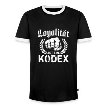 Loyalität ist ein Kodex - Men's Ringer Shirt - black/white - Front - AI Model Female 172 light (172cm) & AI Model Male 178 light (178cm)