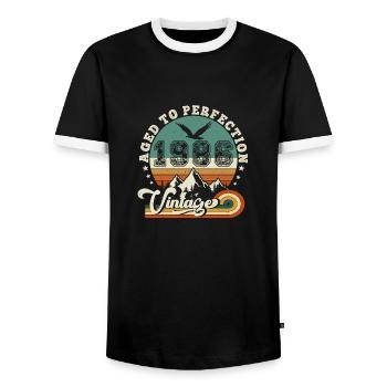 1987 Vintage Retro Anniversary 1987.Edition 2025. - Men's Ringer Shirt - black/white - Front - AI Model Female 172 light (172cm) & AI Model Male 178 light (178cm)