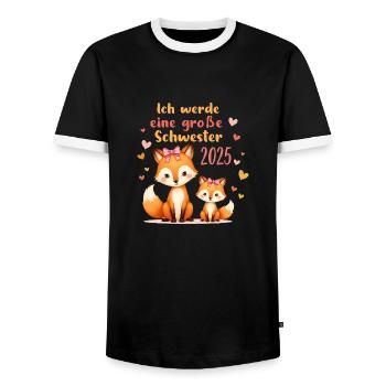 Bald Große Schwester 2025 Verkünden Füchse Kinder - Männer Kontrast-T-Shirt - Schwarz/Weiß - Vorne - AI Model Female 172 light (172cm) & AI Model Male 178 light (178cm)