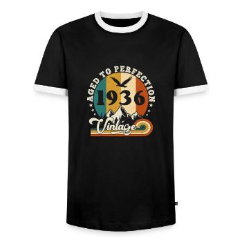 Jahrgang Geburtstag 1937 - Geburtstag 2025. - Männer Kontrast-T-Shirt - Schwarz/Weiß - Vorne - AI Model Female 172 light (172cm) & AI Model Male 178 light (178cm)
