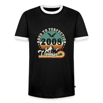 Aged to perfection 2008 Retro -Edition 2025. - Men's Ringer Shirt - black/white - Front - AI Model Female 172 light (172cm) & AI Model Male 178 light (178cm)