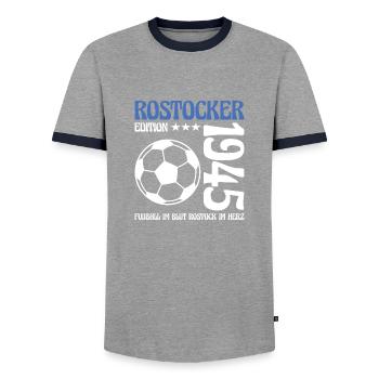 Rostocker Geburtstag 1945 Fußball Geschenk - Männer Kontrast-T-Shirt - Grau/Navy  - Vorne - AI Model Female 172 light (172cm) & AI Model Male 178 light (178cm)